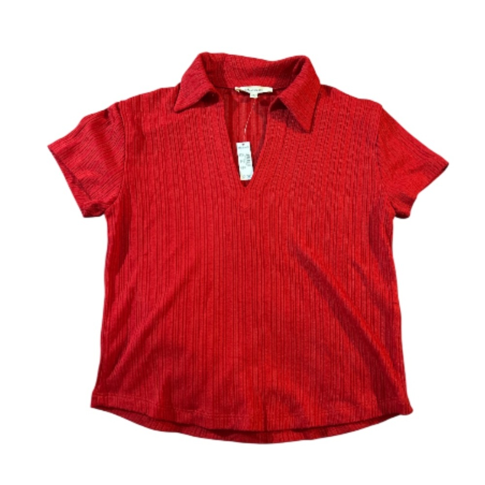 NWT Madewell Ribbed V-Neck Polo Tee in Festival Red size XXS